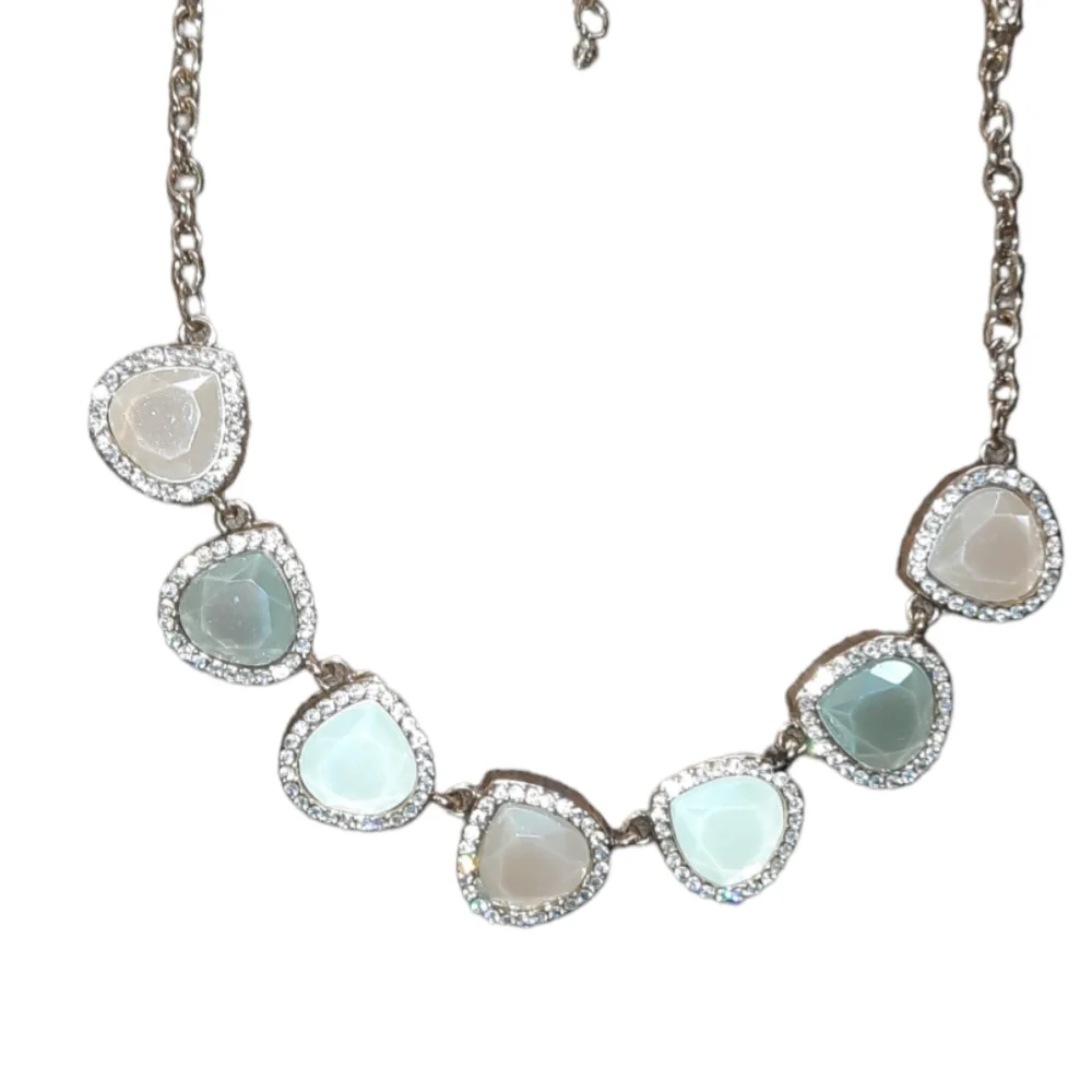 Cubic Zirconia Silvery statement Bib necklace adjustable goldtone